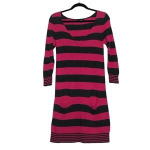 Express Womens Y2K Preppy Wool Blend Striped Pink Black Sweater Dress S Academia